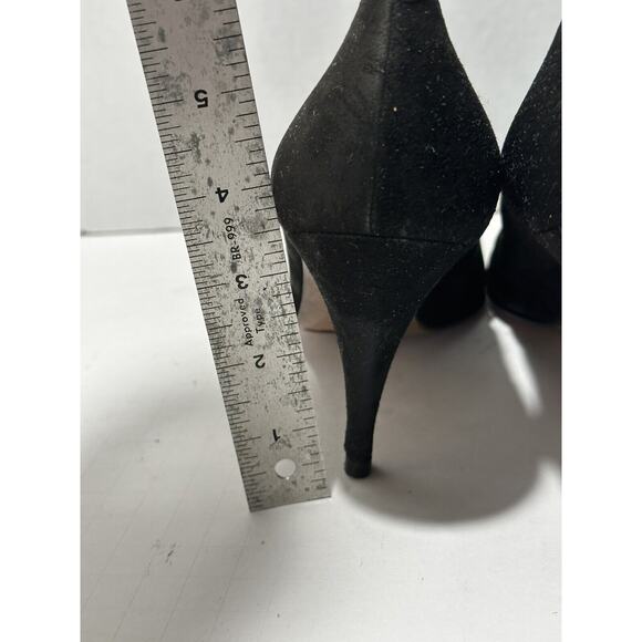 BALLY Vintage Avant Garde Black Suede Heel Pumps Sz 9 - Made in Italy Cut Edges - Picture 9 of 11